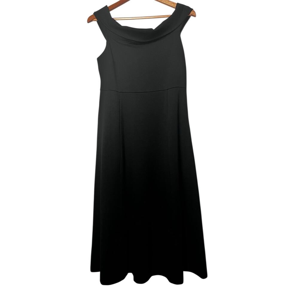 Banana Republic Dress Sz 8 Black Midi Sleeveless Knit Pockets Stretch A-Line